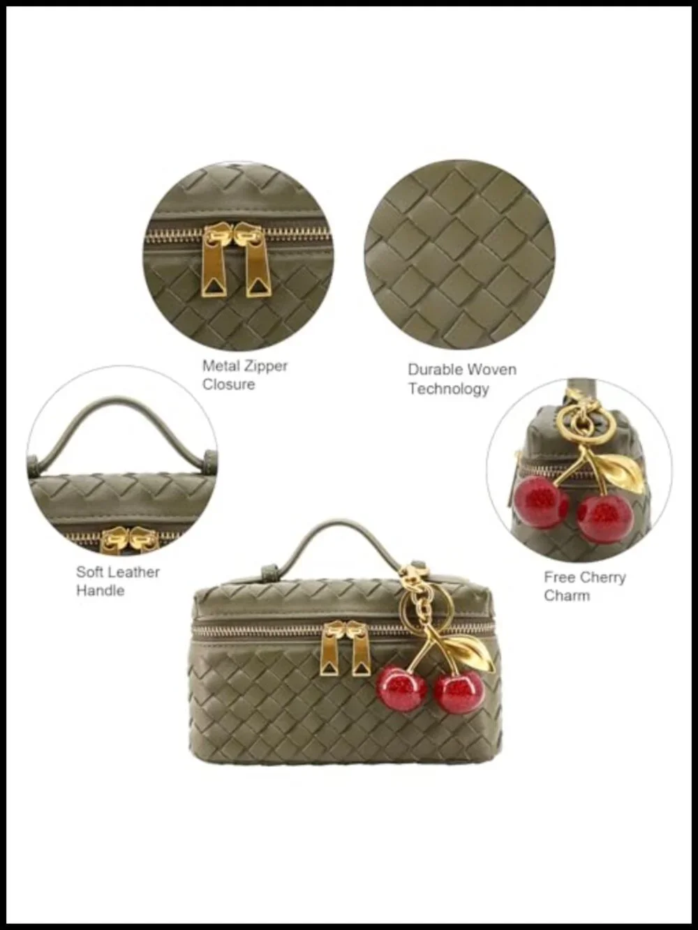 Woven Box Crossbody Bag Mini Top Handle Clutch Purse Vanity Bag with Cherry
